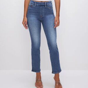 GOOD AMERICAN POWER STRETCH PULL-ON STRAIGHT JEANS CROPPED DENIM sz L